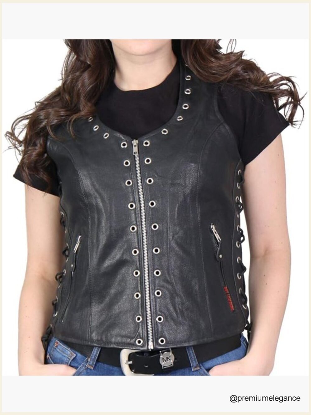 Premium Lambskin Leather Grommet Accent Motorcycle Vest